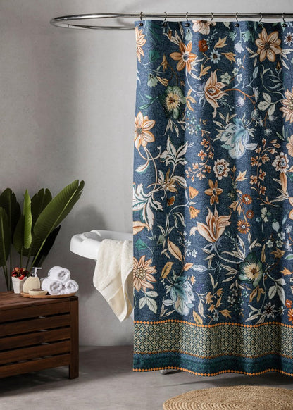 Maison d' Hermine Shower Curtain 100% Cotton One Panel 70"x72" Washable Fabric Shower Curtains for Bathroom, Easy Hanging with 12 Button Holes -Home Spa Gifts for Mothers Day (Luxury Loft - Dark Teal)