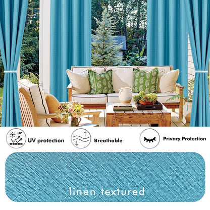 HolidayIdeas 4 Panels Faux Linen Outdoor Curtains for Patio Waterproof Teal Curtains 110" Wide x 84" Long-Outside Wide Curtains Weatherproof Privacy Textured for Pergola, Porch, Gazebo, Backyard