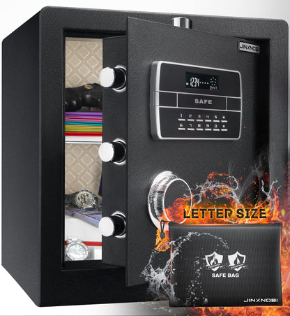 JINXNOBI 2.2 cubic feet Safe Box with fire and waterproof bag,Security home safe cabinet,Digital lock box with Keypad for home,office and hotel to secure documents,pistols