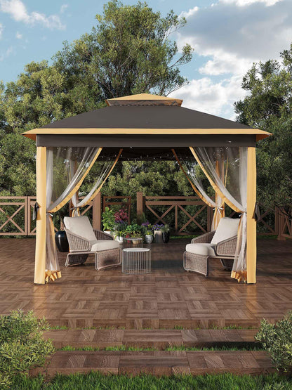 Garveelife 11x11 Pop Up Gazebo Tent with Mosquito Netting, Outdoor Canopy Shelter Easy Setup, Water & UV Resistant - Khaki