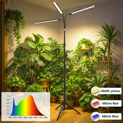 Quehoomii Grow Light with Stand for Indoor Plants,3500K Warm White Plant Light with Red Blue LEDs for Indoor Tall Large Plants Growing,Dimmable & Auto Timer,Height Adjustable 17-61"