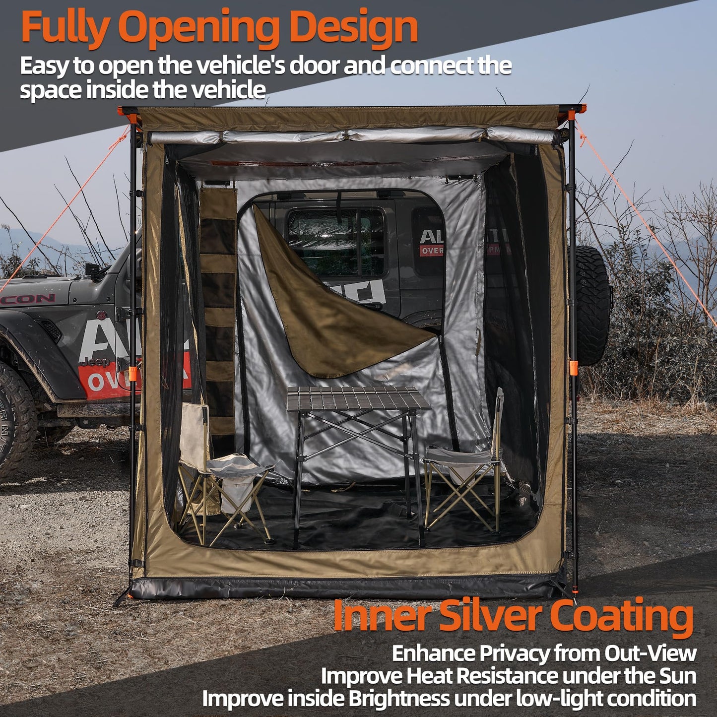 ALL-TOP Awning Room with Floor 8.2' x 10' Rip-Stop 420D Oxford Awning Tent with Bug-Resistance Mesh, Waterproof Sun Shelter for Overland, Camping(Room Only)