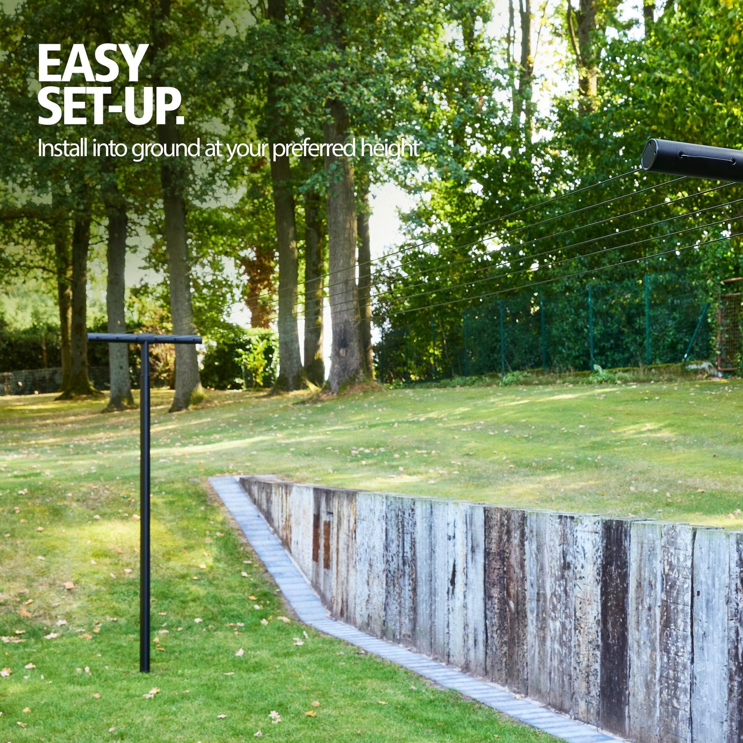 Brabantia Hangout Clothesline with Aluminium Poles 164ft/50m (Black), Washing Line for Outdoor Use, Clothing Line for Airing Laundry