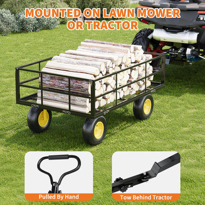 Heavy Duty Steel Garden Cart, 1200 Lbs Garden Wagon with 13" All Terrain Tires, 3-in-1 Metal Utility Wagon with Removable Mesh Side Panels and 180° Rotating Handle for Yard, Lawn and Garden