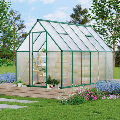 Heavy-Duty 6x11 FT Polycarbonate Greenhouse Kit for Outdoors, All-Weather Walk-in Plant Shelter with Swing Doors, Roof Vent, UV Panels, Fast Setup, Secure, Spacious Gardening