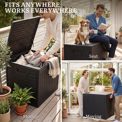 YITAHOME 150 Gallon Large Outdoor Deck Box, Lockable Resin Double-Wall Storage Box and Waterproof Patio Furniture Bin for Garden Tools & Pool Accessories, Black