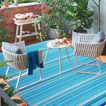 Wefavor Reversible Outdoor/Indoor Plastic Rug Plastic Straw Rug Waterproof Portable Mat, Easy to Clean and Fold,Perfect for Garden, Patio, Picnic, Decking-（Blue，9x12Ft）