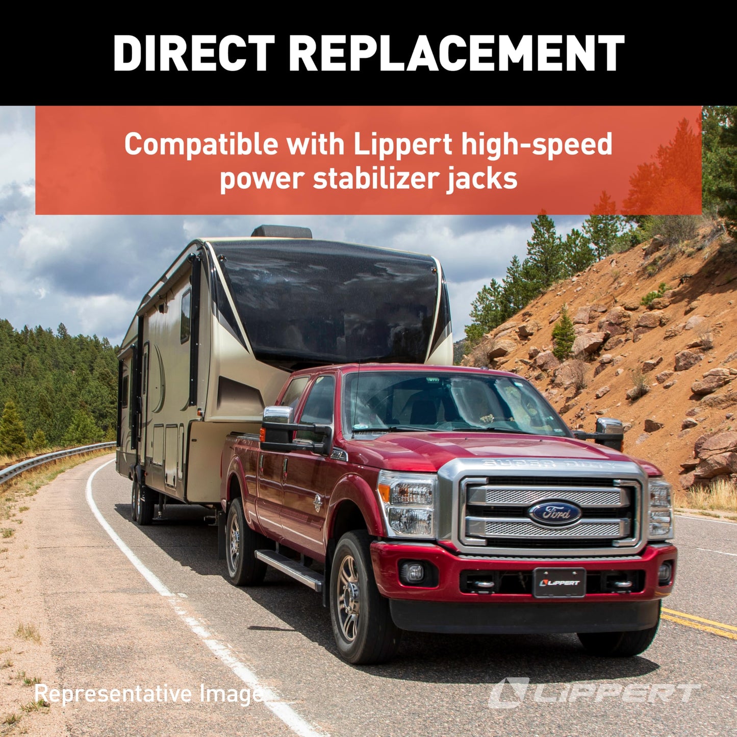 Lippert Replacement Motor for High-Speed Electric RV Stabilizer Jack System on 5th Wheels and Travel Trailers, Cover Boot Included - 352338