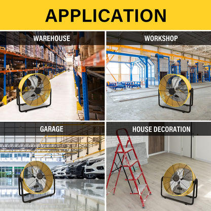 Simple Deluxe 20 Inch Heavy Duty Metal Industrial Drum Fan, 3 Speed Floor Fan for Warehouse, Workshop, Factory and Basement, Yellow