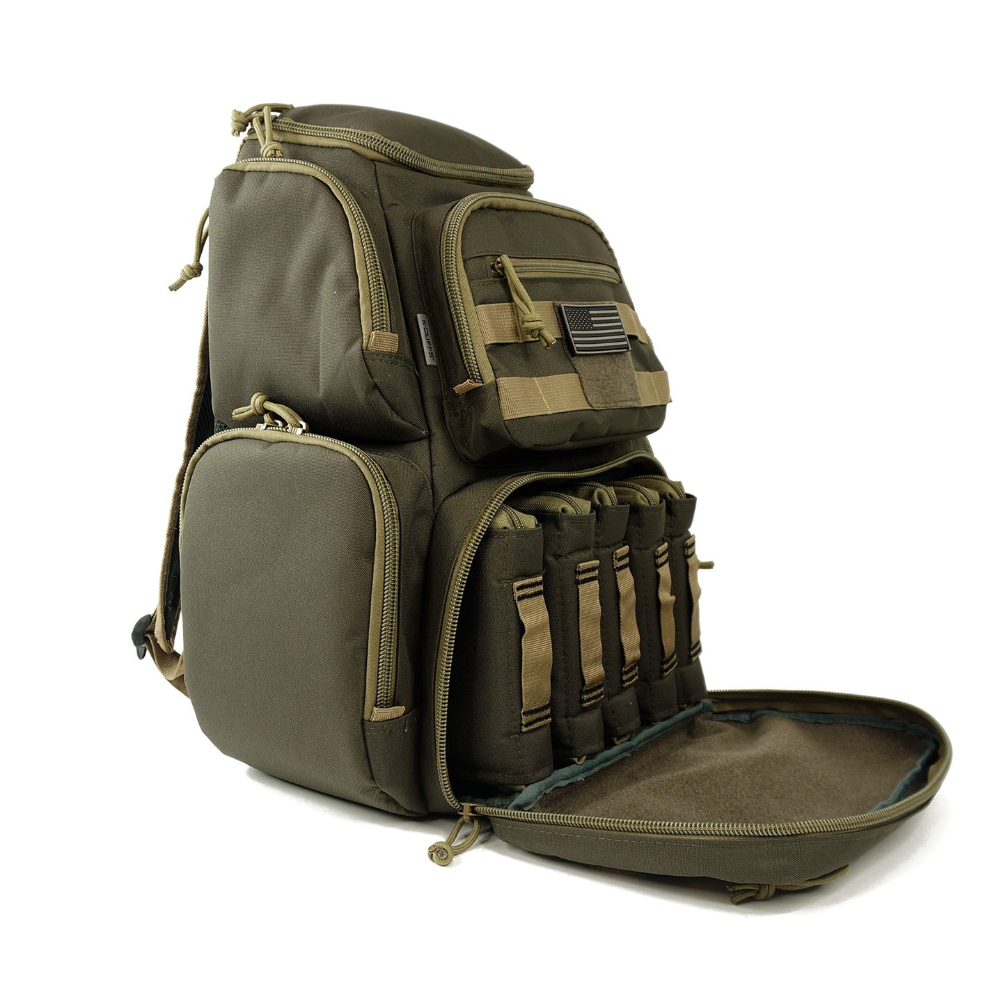 NiceAndGreat Tactical Lockable Range Backpack with 5 Pouches & Free USA Flag Patch Khaki