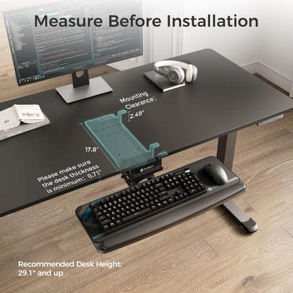 EUREKA ERGONOMIC Keyboard Tray Height Adjustable, Swivel Tilt Computer Keyboard Drawer Under Desk, 25x9.13'' Sliding Keyboard & Mouse Platform with Mouse Pad for Typing, Black