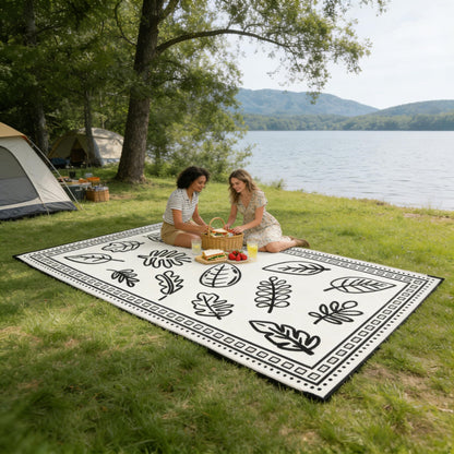 CircleRoad RV Outdoor Rug 9x18 Waterproof Patio Rug Mat with 4 Stakes UV Resistant Reverisble Plastic Straw Outdoor Rug with Carry Bag for RV Camping Picnic Beach Backyard