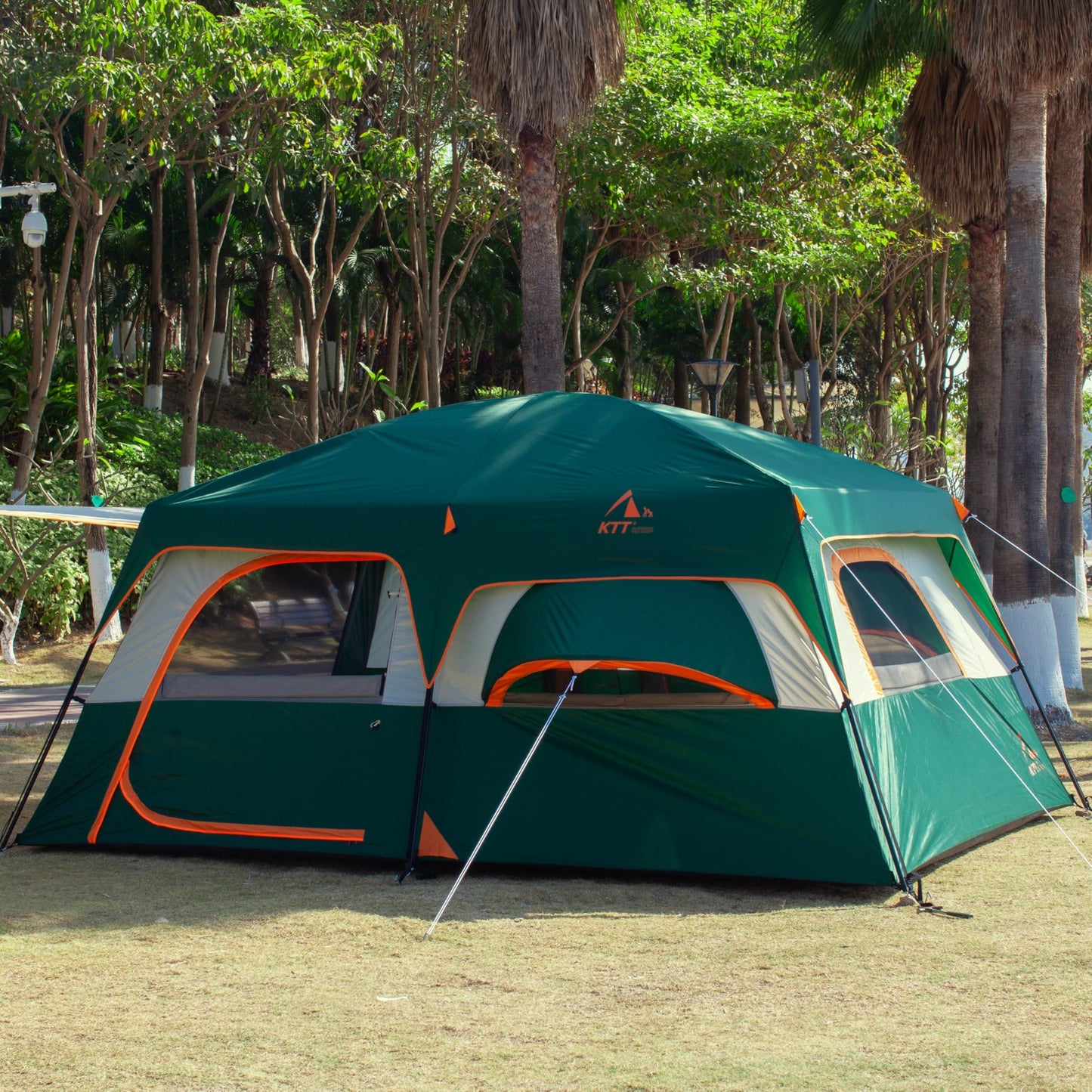 KTT Extra Large Tent 12 Person,Family Cabin Tents,2 Bay-Windows,2 Rooms and 3 Doors 3 Windows with Mesh,Waterproof,Straight Wall,Double Layer,Big Tent for Outdoor,Picnic,Camping,Gathering(Green)