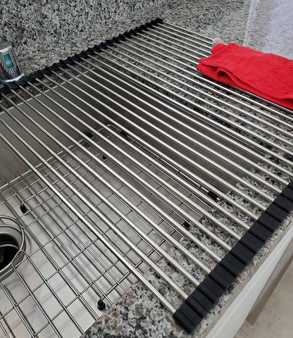 Ahyuan Roll up Dish Drying Rack Over The Sink Kitchen Roll up Sink Drying Rack Portable Dish Drainer Foldable Dish Drying Rack (Warm Gray, 17.8''X17'')