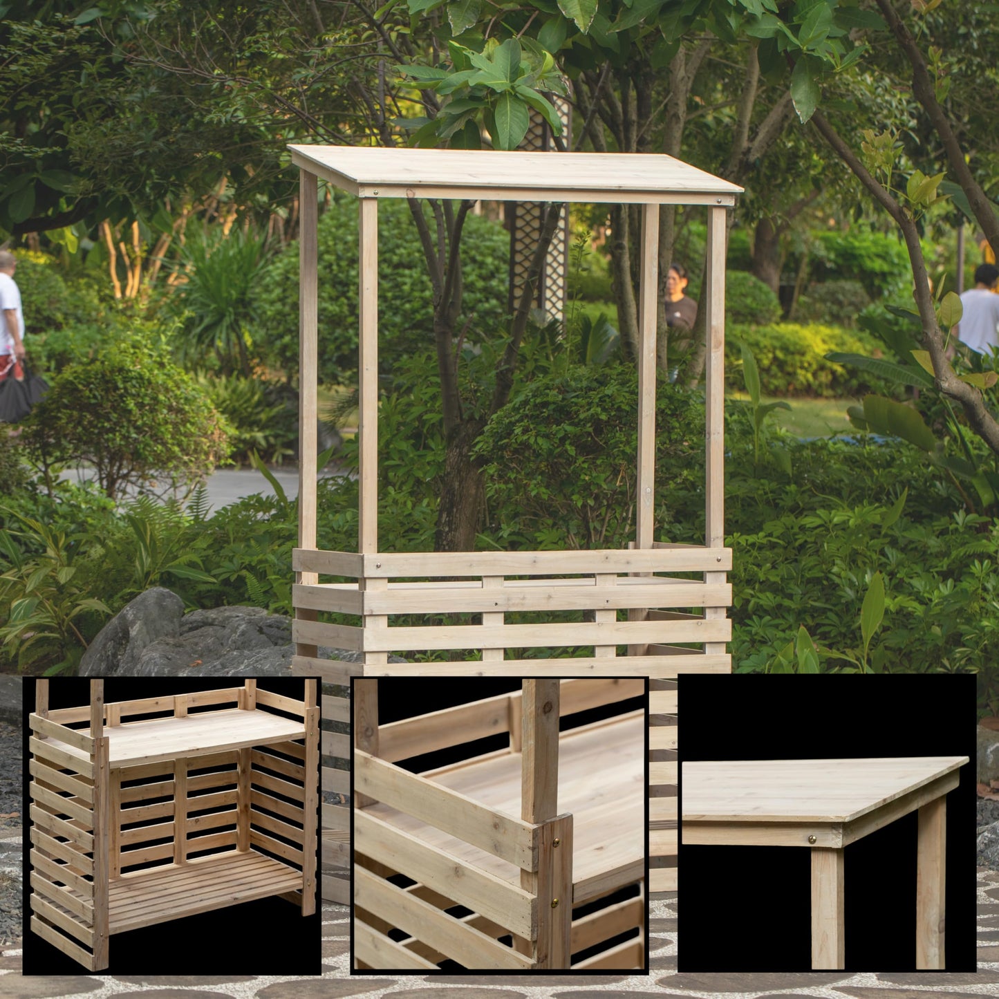Vintiquewise Multi-Use Wooden Outdoor Bar Counter with Roof – Garden & Patio Serving Station, Backyard Drink & Snack Bar, Lemonade Stand, Event Booth for Home Parties, Weddings & BBQs