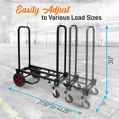 Pyle Compact Folding Adjustable Equipment Dolly - Heavy Duty Multi‑Function Convertible Cart Hand Truck/Platform Cart with Wheels - Expandable Up to 27.52'' to 44.25'' - 300LBS Load Capacity