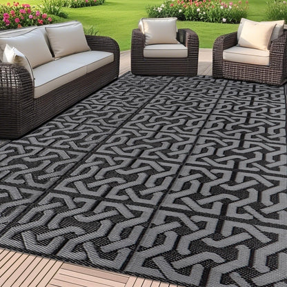 SAND MINE Reversible Mats, Plastic Straw Rug, Modern Area Rug, Large Floor Mat Rug for Outdoors, RV, Patio, Backyard, Deck, Picnic, Beach, Trailer, Camping (9' x 18', Black & Grey)