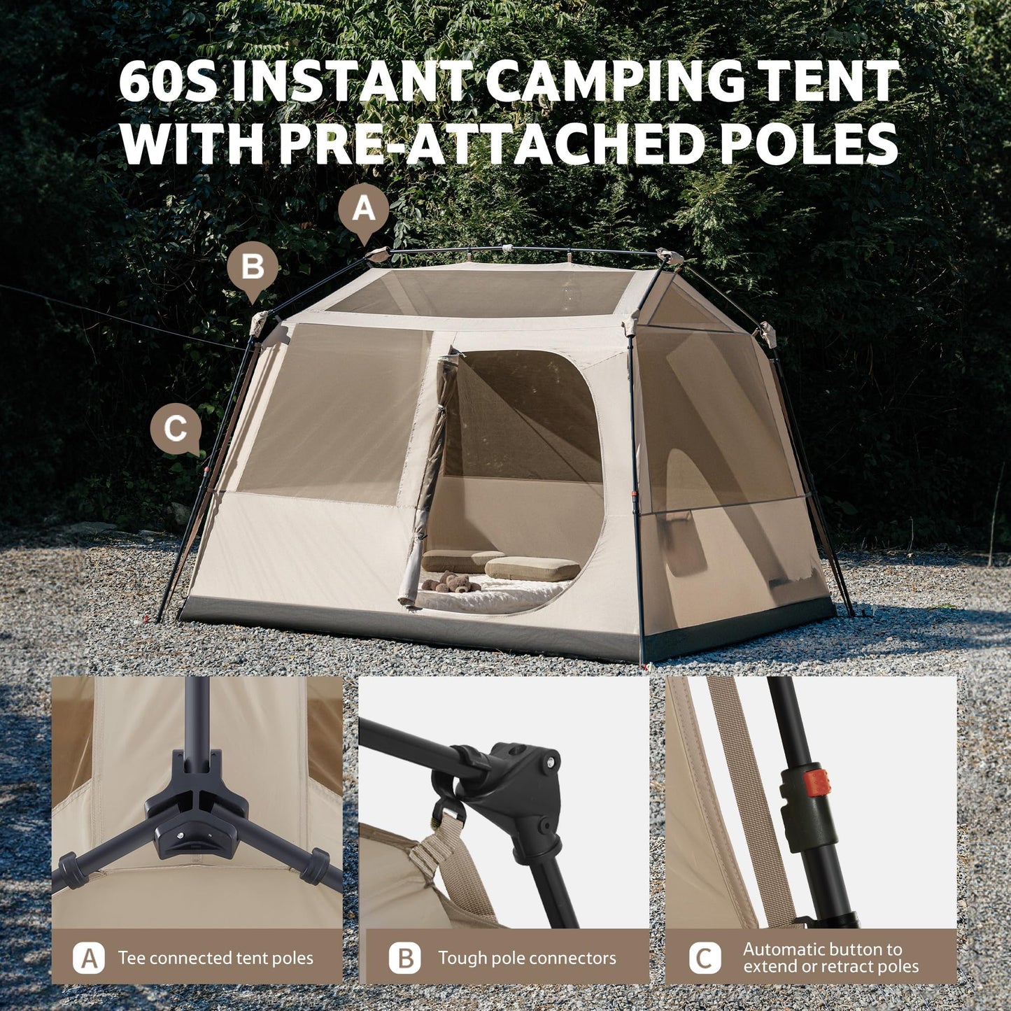 Naturehike Village Lite Camping Tent, 60S Easy Setup Instant Tents for Camping, Double Layer 4/8 Person Tent with with Full Rainfly