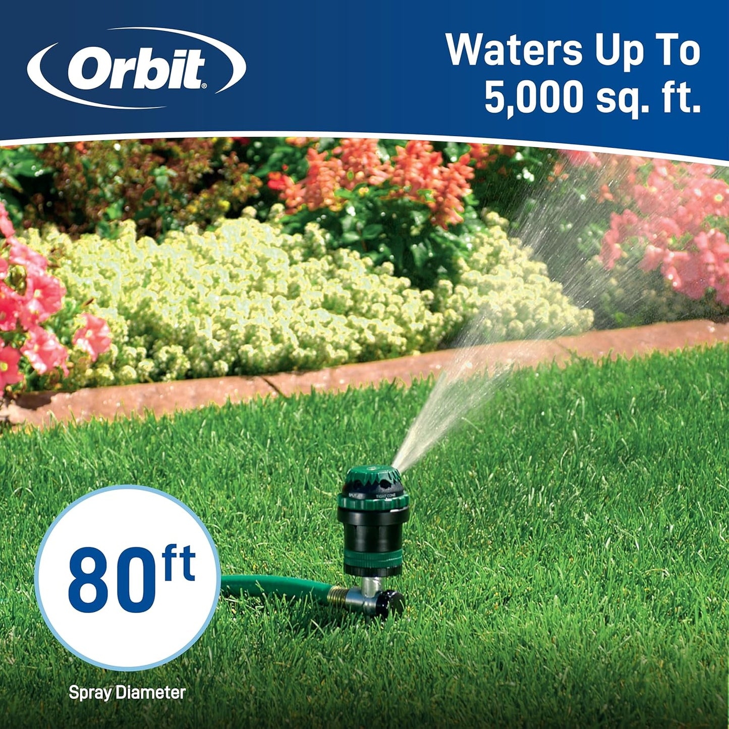 Orbit H2O-Six Gear-Drive Sprinkler - Customizable Lawn Watering Coverage | Durable Metal T-Spike Design - 58573