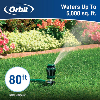 Orbit H2O-Six Gear-Drive Sprinkler - Customizable Lawn Watering Coverage | Durable Metal T-Spike Design - 58573