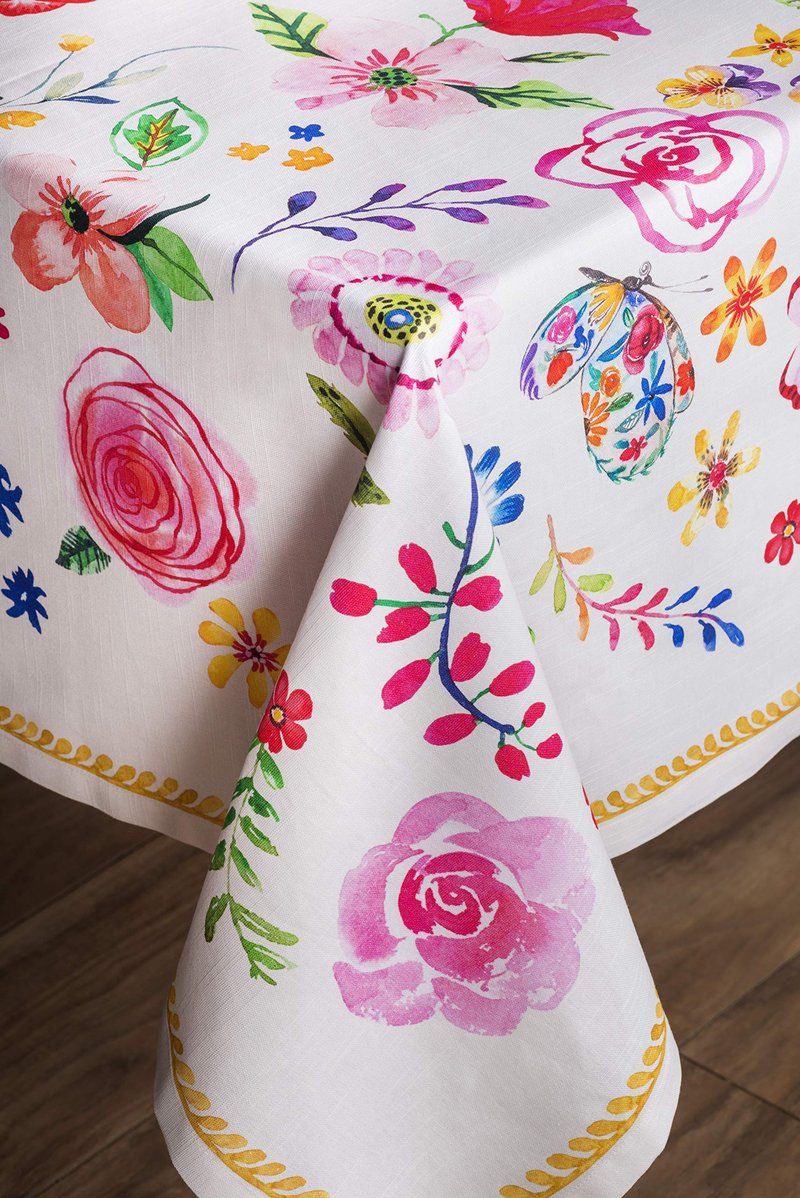 Maison d' Hermine Table Cloth Rectangle Table 100% Cotton 60 x 90 Inches Tablecloth Reusable Decorative for Dining Kitchen Farmhouse Home Gifts for Mothers Day Spring Summer - Happy Florals - Sweety