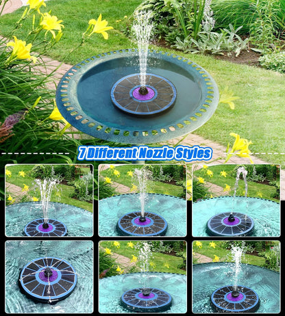 SZMP Solar Fountain - 3.5W Bird Bath Water Feature with Upgraded Glass Panel & 7 Nozzles | Blue