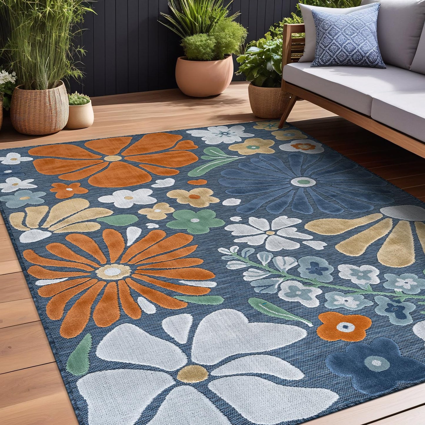 Beverly Rug Outdoor Rug 10x14 Large Modern Floral Tropical Area Rugs for Outdoor and Indoor Patio Easy to Clean Non Shedding Living Room Porch Garden Washable Outside Carpet (10 x 14 Midnight)