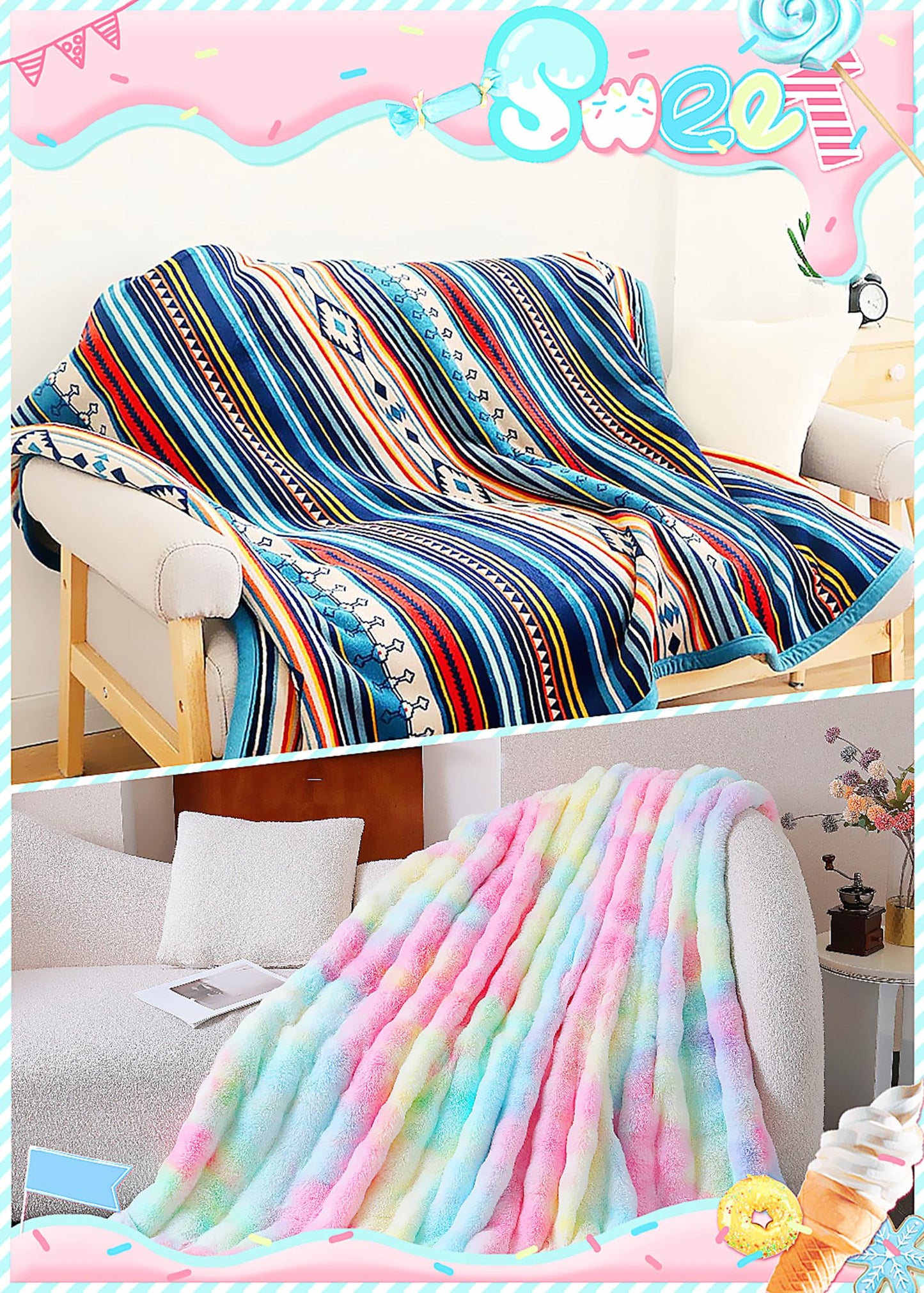UKELER Bohemian Sherpa Throw Blanket, Faux Fur Blanket Twin Size, Large Super Soft Fluffy Bed Blankets Throws for Bedroom, Living Room, Couch, Sofa, Office, Camping Plush Furry Blanket 60''x80''