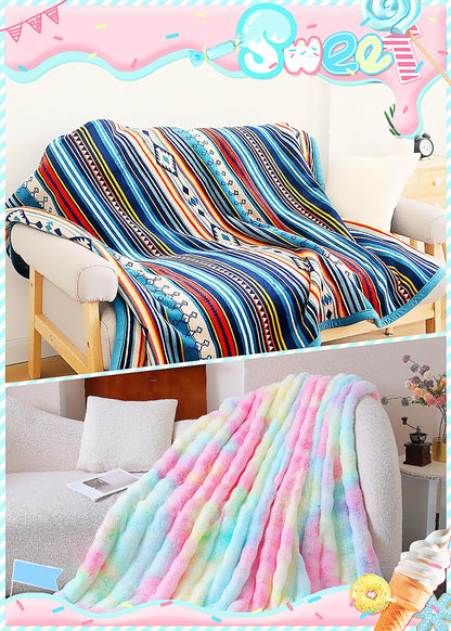 UKELER Bohemian Sherpa Throw Blanket, Faux Fur Blanket Twin Size, Large Super Soft Fluffy Bed Blankets Throws for Bedroom, Living Room, Couch, Sofa, Office, Camping Plush Furry Blanket 60''x80''