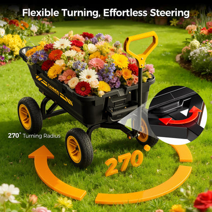 CAMMOO 10in NO-FLAT TIRES 900lb Heavy-Duty Garden Dump Cart DIY Expandable Capacity Over 4 Cu.Ft. Utility Wagon with Quick-Release Dumping & Prime Grade 100% Virgin Polypropylene-Not Recycled Material