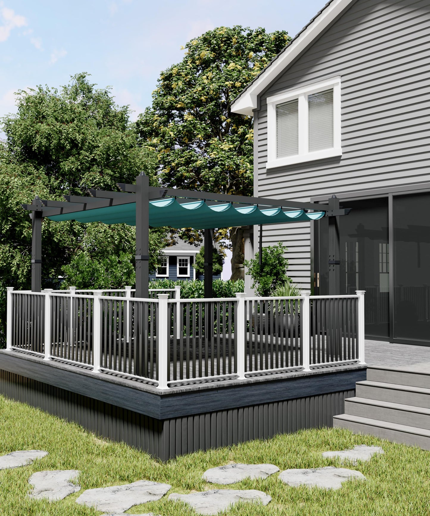 GarveeLife 10x13 ft Outdoor Pergola Metal Gazebo with Adjustable Canopy Reinforced Frame Outdoor Shelter for Backyard Garden Deck - Blue