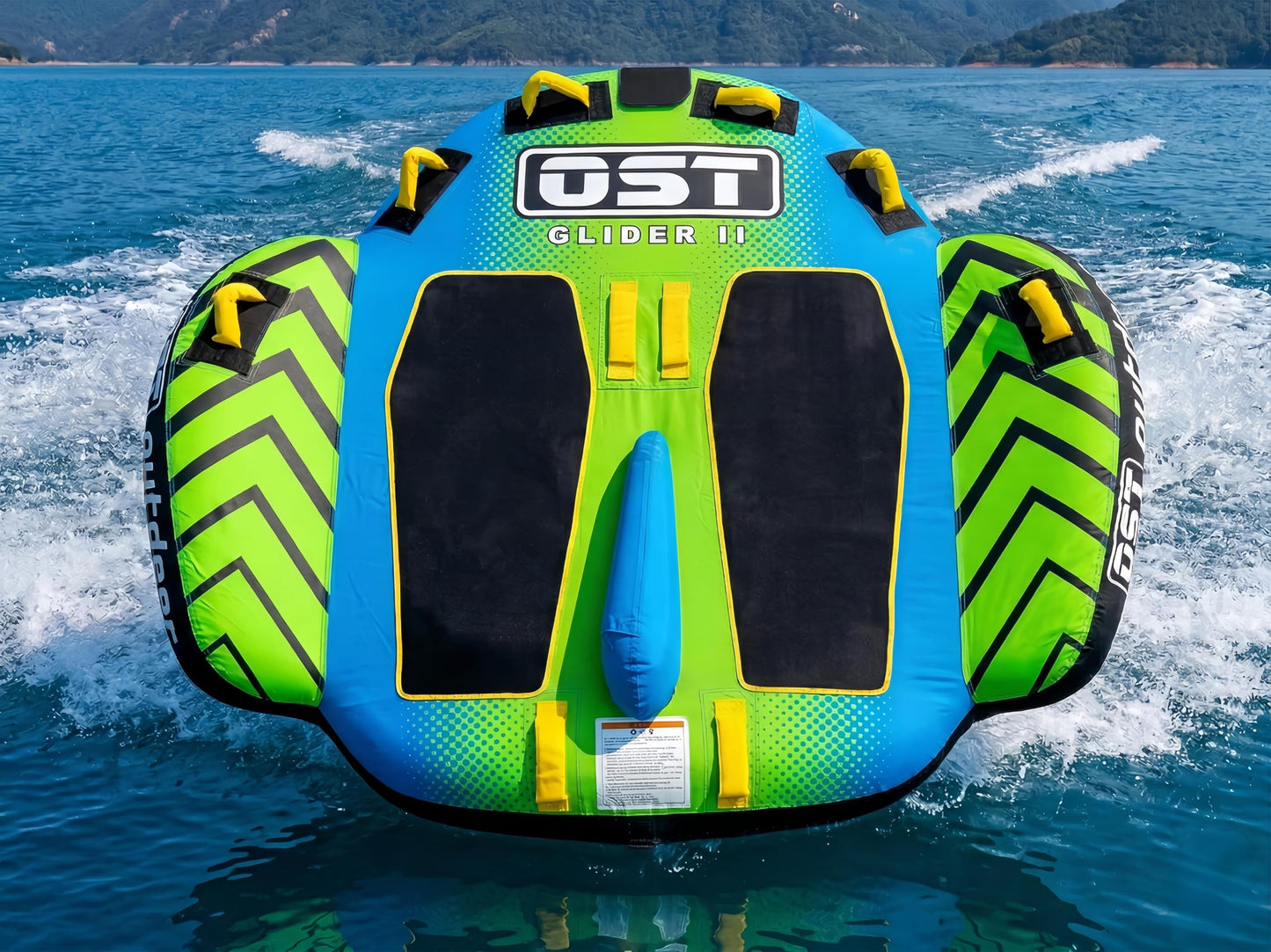 OST Outdoor 2 Person Towable Tube for Boating, Deck Style Boat Tube with Wing & Center Fin Design, Water Sports Inflatable Towables Tubes for Boats to Pull, Heavy Duty Boat Towable