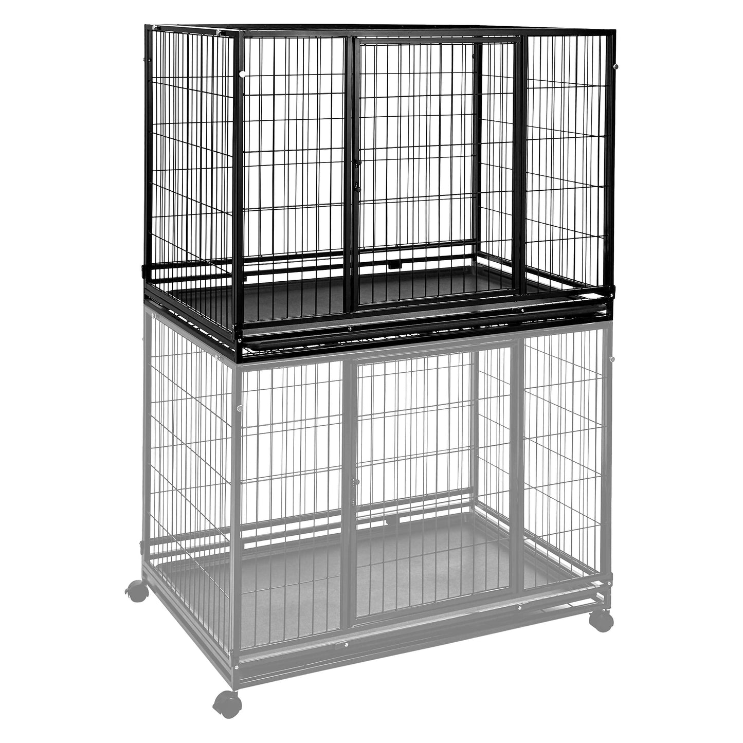 Amazon Basics - Portable Heavy Duty Stackable Dog Pet Kennel on Wheels with Tray, Black, 43.5" L x 29.8" W x 34.3" H