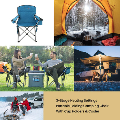 ARROWHEAD OUTDOOR 2-Pack Heated Folding Camping Chair with Cooler, 3 Heat Settings, Cup & Wine Glass Holder, Carrying Bag, Battery NOT Included, Supports up to 330lbs