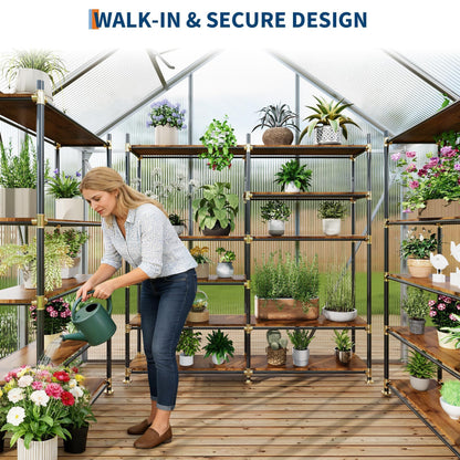 6x4FT Greenhouse for Outdoors, Walk-in Polycarbonate Greenhouse with Sliding Door, Adjustable Roof Vent & Gutter System, Portable Outdoor Green House Kit for Winter Gardening