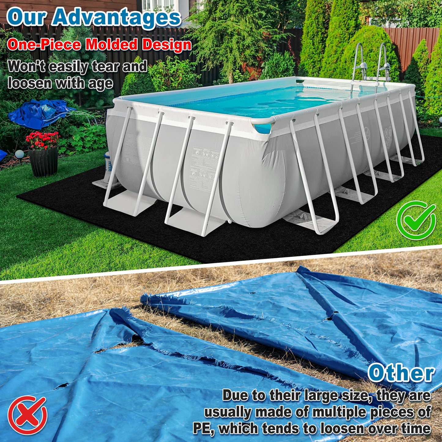 16x32Ft Rectangular Pool Liner Pad for Above Ground Swimming Pools,250g/㎡ Heavy Duty Pool Ground Mat Under Pool Pad, Durable Pools Bottom Liner Protector to Prevent Puncture and Extend Liner Life