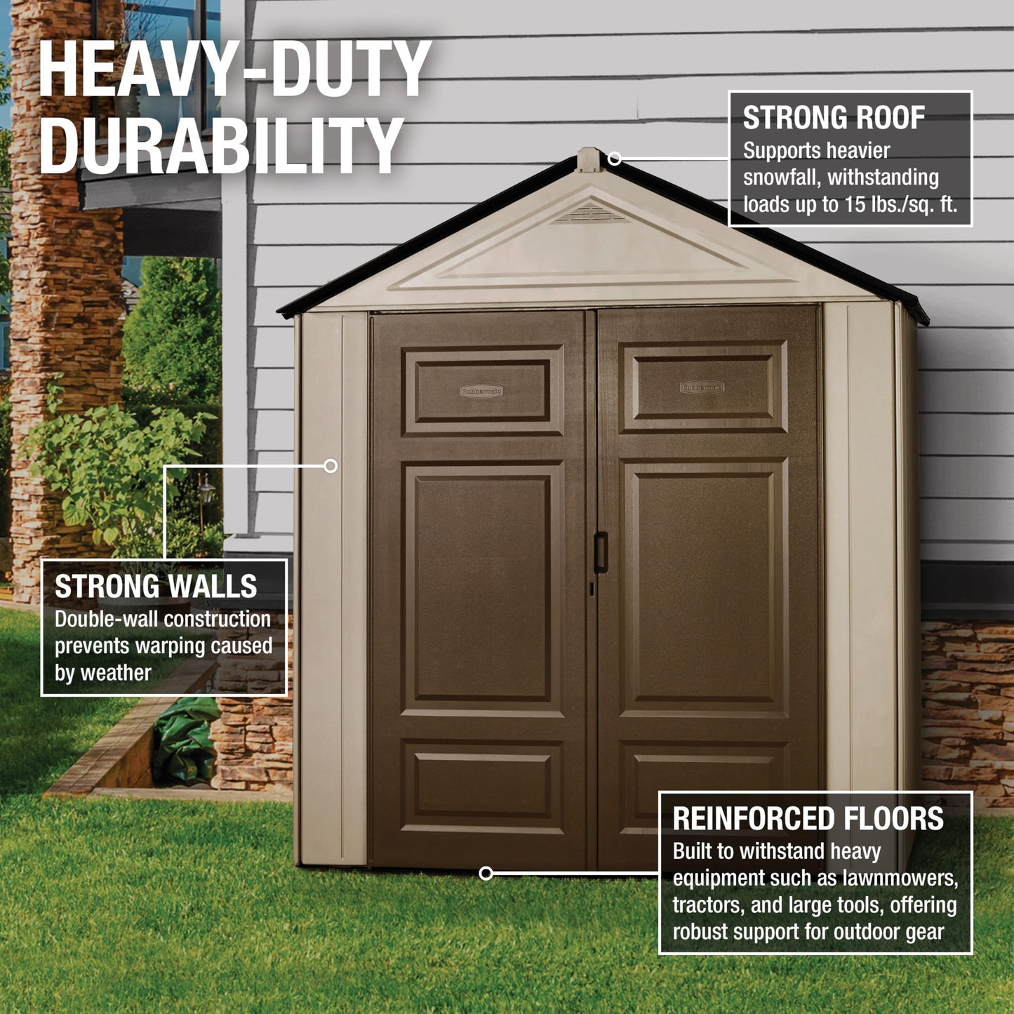 Rubbermaid Resin Outdoor Storage Shed With Floor (7 x 3.5 Ft.) Weather Resistant Brown/Grey Organization for Home/Lawn Mower/Backyard Equipment/Bike Storage/Pool Supplies