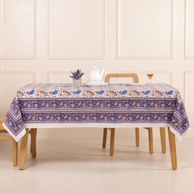 Premium Handblock Printed Cotton Floral Tablecloth/Table Cover, Rectangular, Washable, Pre-Washed, Event, Dining, Thanksgiving (Red White-D3, 72x108 Inches)