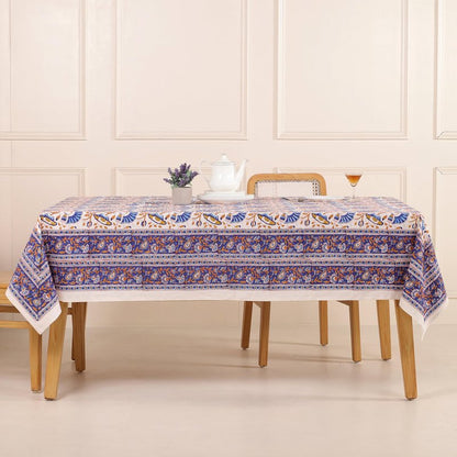Premium Handblock Printed Cotton Floral Tablecloth/Table Cover, Rectangular, Washable, Pre-Washed, Event, Dining, Thanksgiving (Red White-D3, 72x108 Inches)