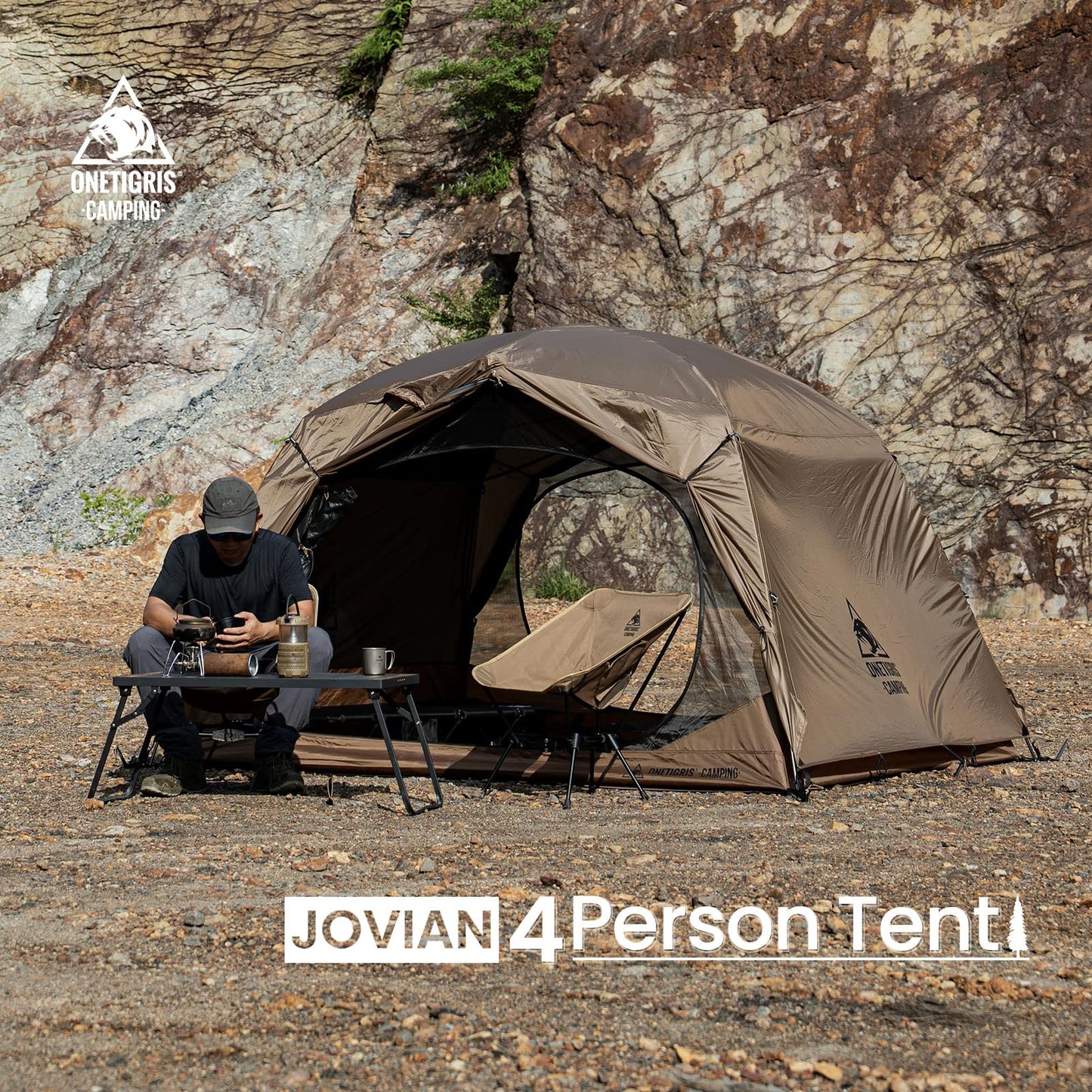 OneTigris JOVIAN 4 Person Camping Tent 3 Season Family Shelter Easy Setup Outdoor Backpacking with 2000mm Outer Rainfly, 5000mm Bottom & Waterproof Floor Mat