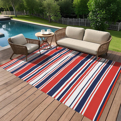 GAOMON 10x20 Outdoor Rug Waterproof for Patio Plastic Straw Large Rug Geometric Stripe Indoor Outdoor Area Rug Modern Lines Outdoor Camping Rugs for RV Porch Deck Backyard Balcony, Red Navy White