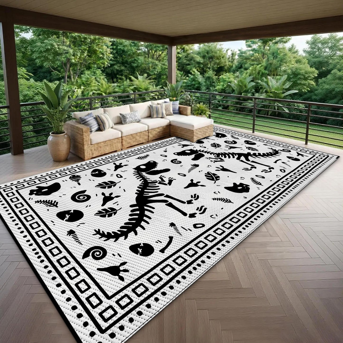 CircleRoad RV Outdoor Rug 9x18 Waterproof Patio Rug Mat with 4 Stakes UV Resistant Reverisble Plastic Straw Outdoor Rug with Carry Bag for RV Camping Picnic Beach Backyard