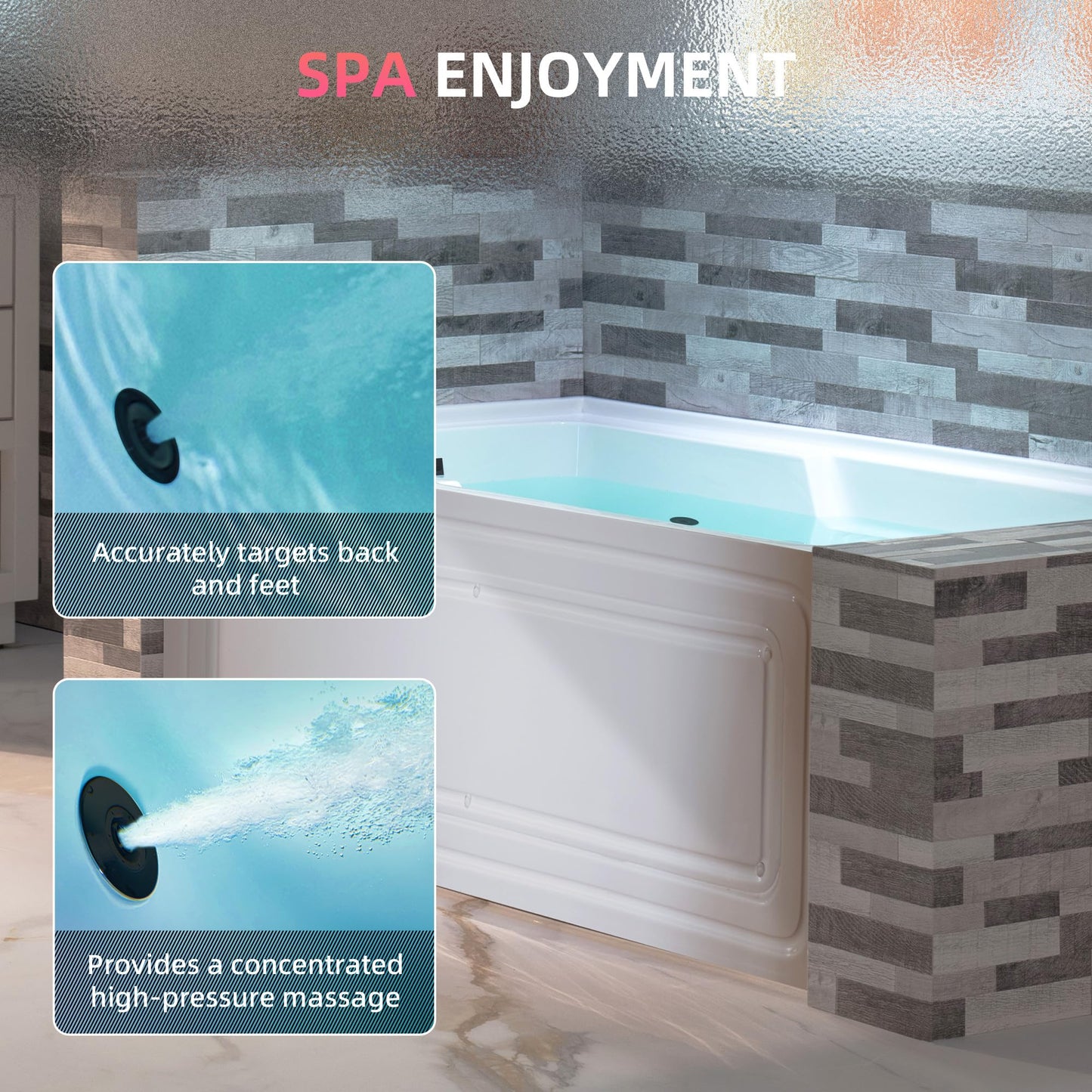 WOODBRIDGE 60" Alcove Acrylic Rectangular Whirlpool Heated Jetted Tub in White with Left Drain, Matte Black pop-up Drain Included BM6030L