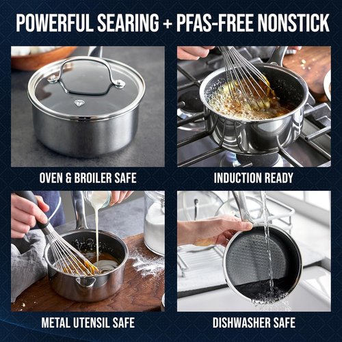 Blue Diamond Hybrid Nonstick Saucepan - 1.57QT PFAS-Free Ceramic with Glass Lid | Induction Ready, Dishwasher Safe