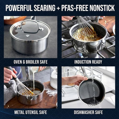Blue Diamond Hybrid Nonstick Saucepan - 1.57QT PFAS-Free Ceramic with Glass Lid | Induction Ready, Dishwasher Safe