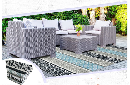 BalajeesUSA Outdoor Rug - 9x18 Grey, Teal, Reversible Recycled Plastic Straw Outdoor Patio Rugs Clearance Waterproof Large RV Camper Mats 7087