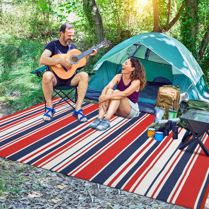 MilleLoom 10x20 Large Outdoor Patio Rug Modern Line Plastic Straw Outdoor Rugs Waterproof Foldable UV Resistant Camping Reversible Mats for Deck, Picnic, Porch, Camper, Balcony, Beach, Rv，Red/Multi