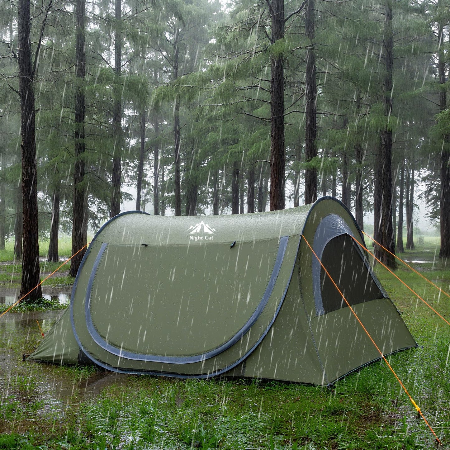 Night Cat Pop-up Camping Tent with Inflatable Double Sleeping Pad Double Sleeping Bag for 2 Persons Tent Combo Set