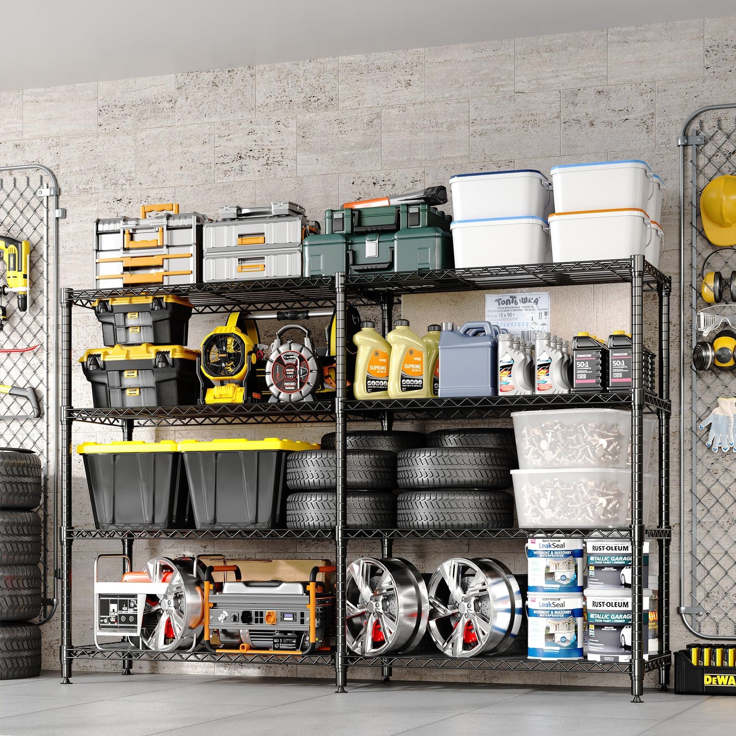 PeakPursuit 71" Wide Heavy Duty Metal Garage Shelving Unit, 4-Tier Adjustable Shelf Organizer, L-Shaped Storage Rack, 1060 lbs Capacity, Rust-Resistant, Ideal for Kitchen, Pantry, Warehouse