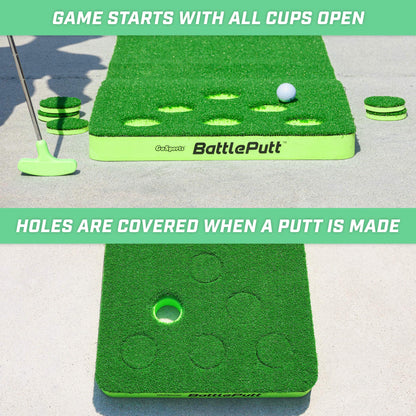 GoSports BattlePutt Golf Putting Game Set - 11 ft Backyard Putting Green Pong Style Golf Mat with 2 Putters, 2 Balls and 12 Hole Covers - Great Golfer Gift